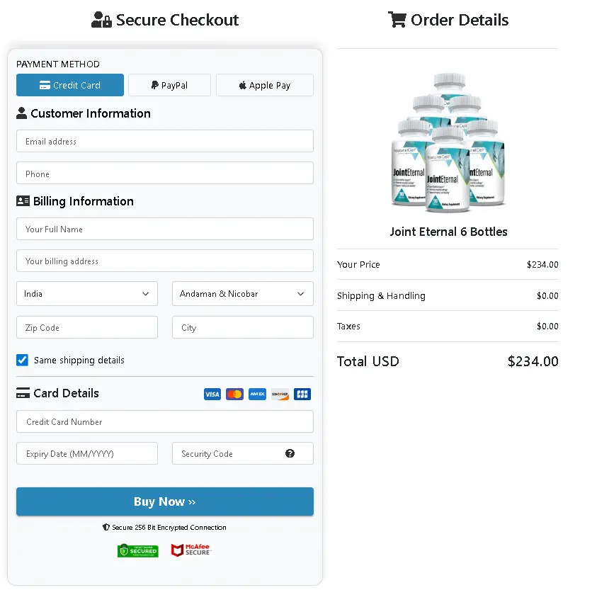 Joint Eternal checkout page 